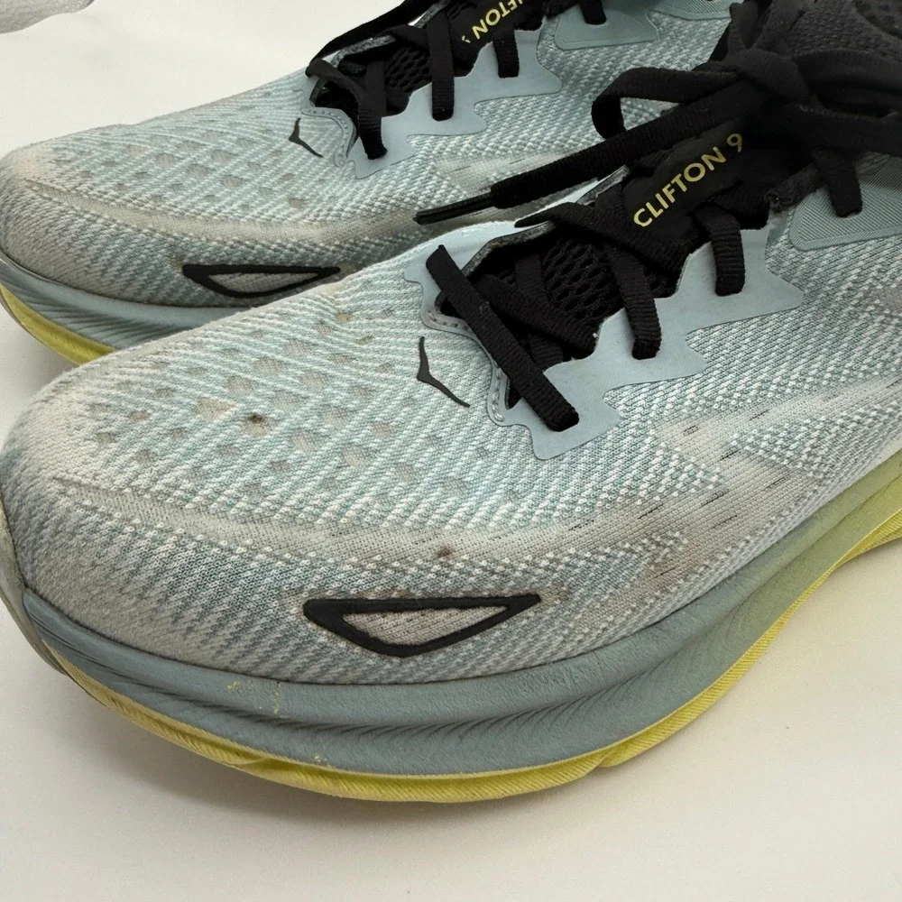 Hoka Clifton 9 Running Shoes Mens 12 Blue Yellow Cushioned Athletic Sneakers